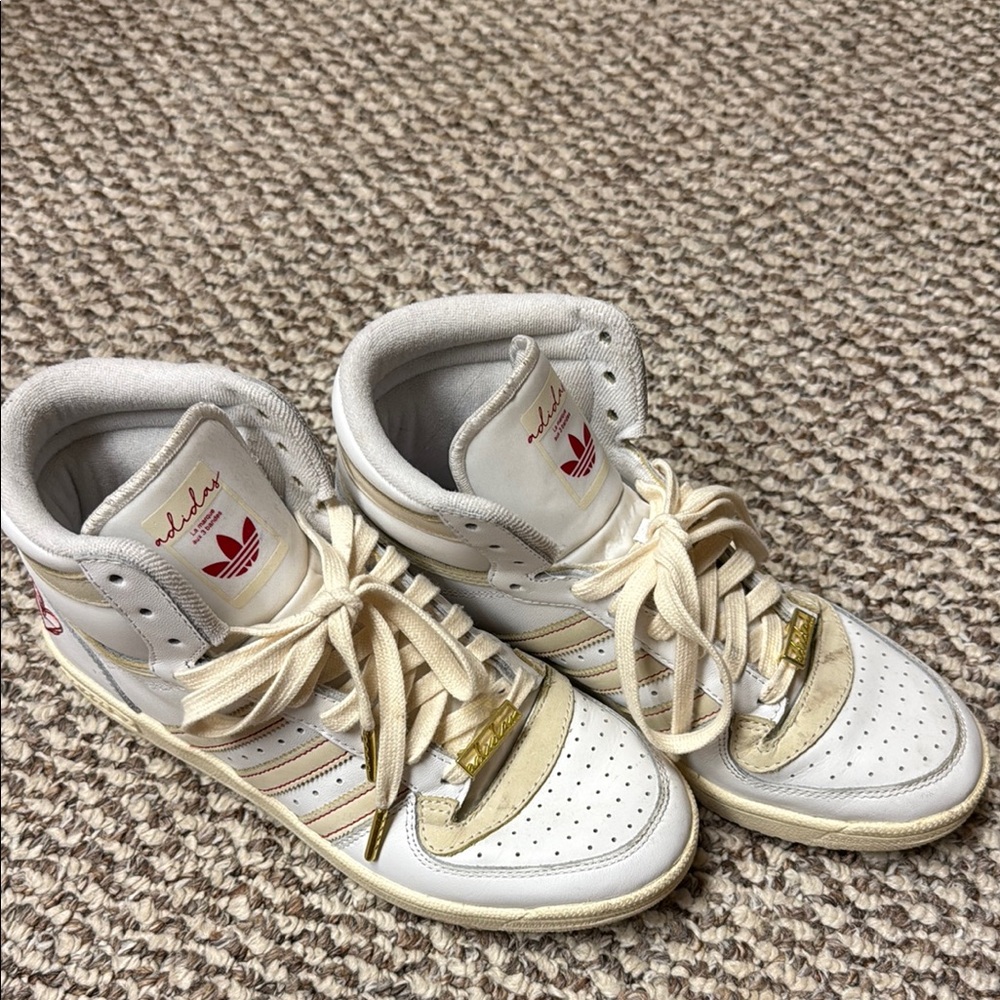 Adidas White and Gold High-Top Sneakers